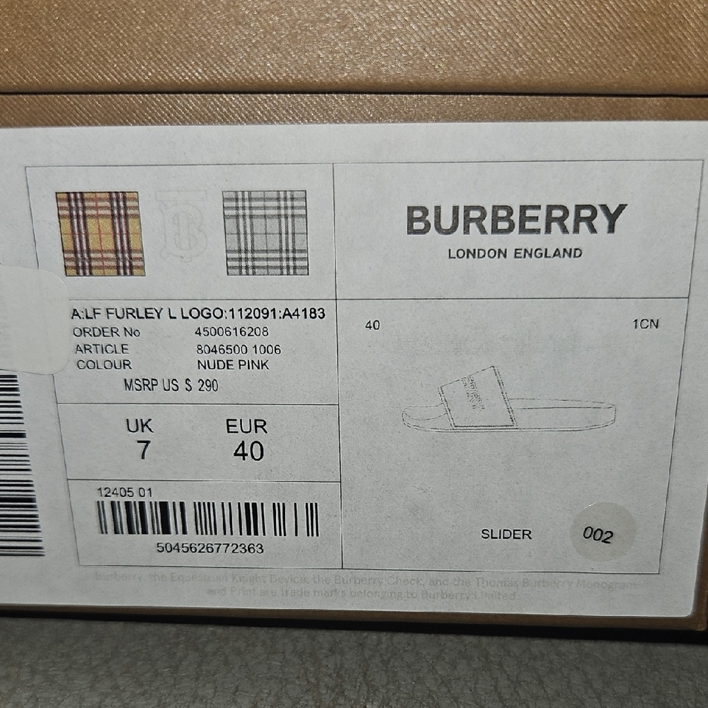 Burberry Tan Slides with Pink Logo - Picture 3 of 4